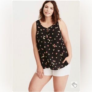 Torrid Butterfly Print Georgette Lace Up Tank Top